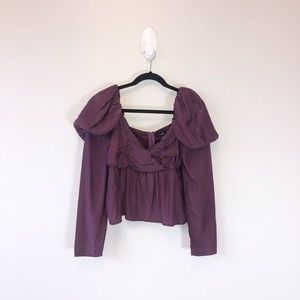 One Twelfth Puff Long Sleeve Cropped Blouse Plum Purple Cottagecore Medium NWOTs